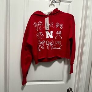 Nebraska Huskers Cropped Red Hoodie With Bows And N Zoozatz NWT Women’s Small